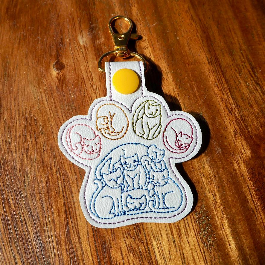 Cat Pawprint Embroidered Keychain