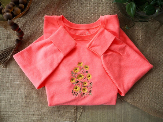 Bright Neon Embroidered Sunflower Sweatshirt - Size Medium