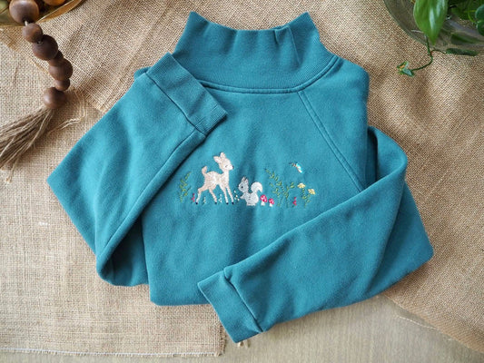 Green Embroidered Floral Forest Sweatshirt | Size Extra Small