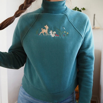 Green Embroidered Floral Forest Sweatshirt | Size Extra Small