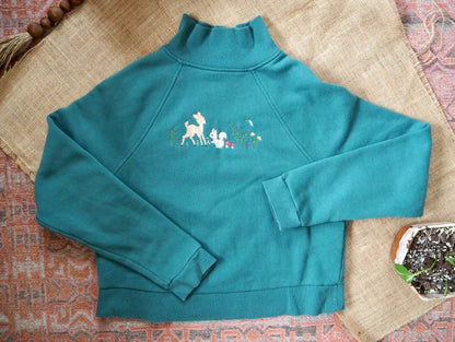 Green Embroidered Floral Forest Sweatshirt | Size Extra Small