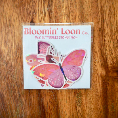 Pink Butterfly Holographic Sticker Pack
