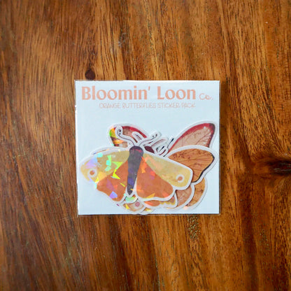 Orange Butterfly Holographic Sticker Pack