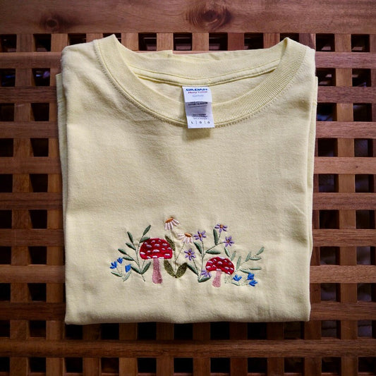 Yellow Mushroom Crop Embroidered Tee | Size Large