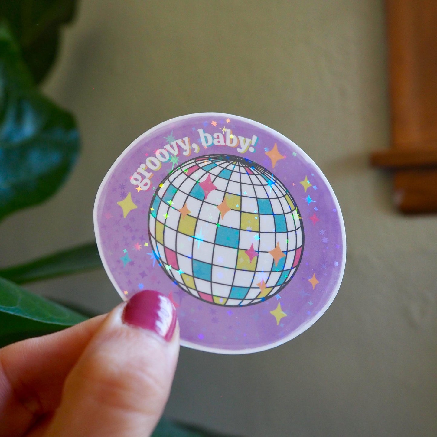 Purple-ish Groovy Baby Disco Sparkle Sticker