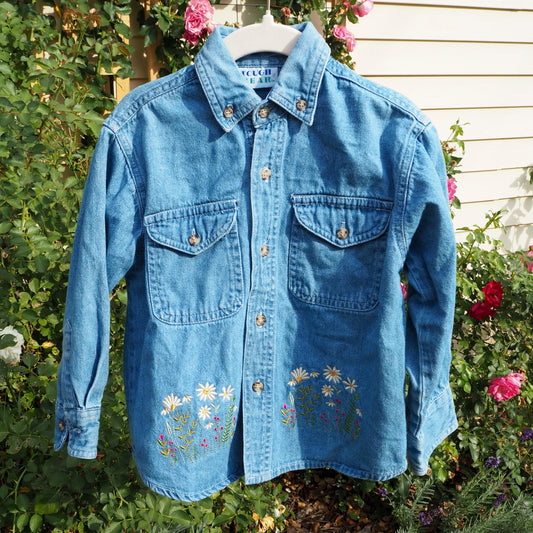 Youth Wildflower Denim Button Down | Size 5