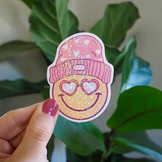 Smiley Face Beanie Sparkle Sticker