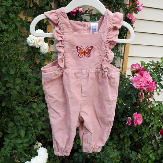 Youth Butterfly Pink Overalls | Size 3M