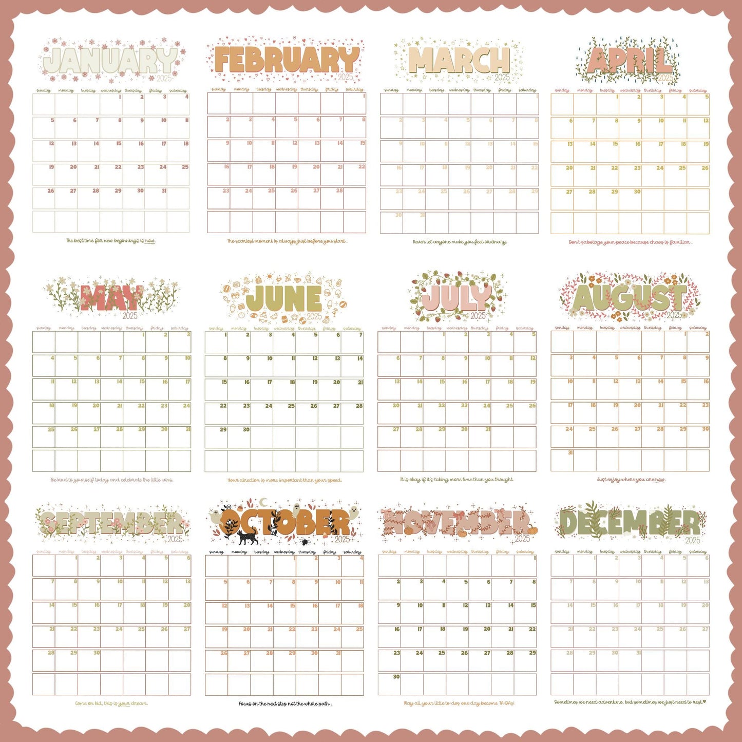 Floral & Earthy 2025 8.5 x 11 Printable Calendar