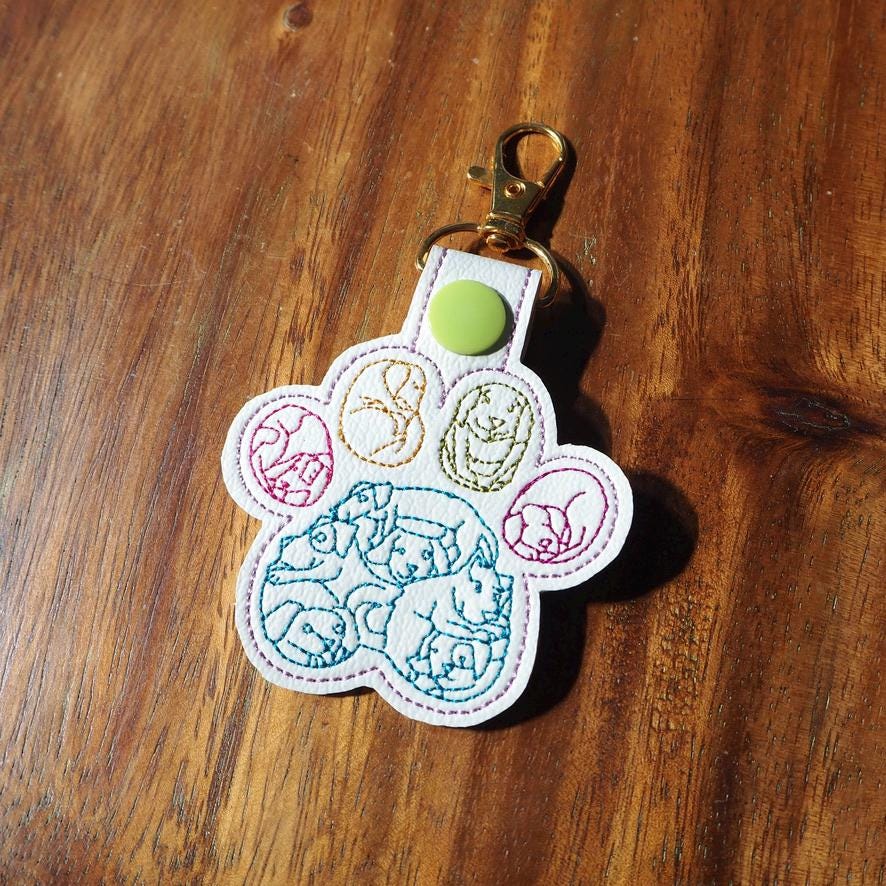 Dog Pawprint Embroidered Keychain