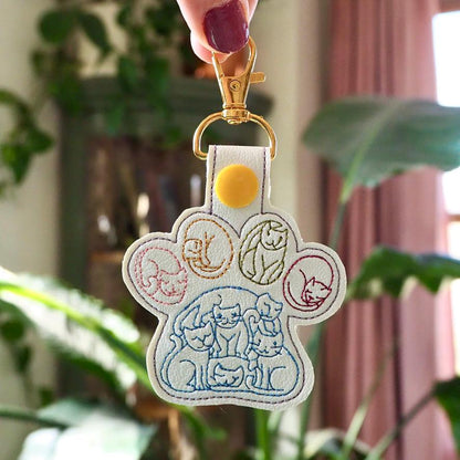 Cat Pawprint Embroidered Keychain