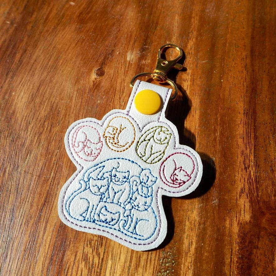 Cat Pawprint Embroidered Keychain