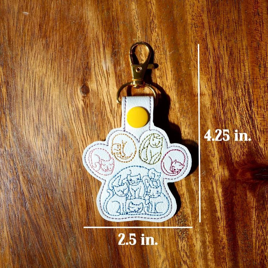 Cat Pawprint Embroidered Keychain